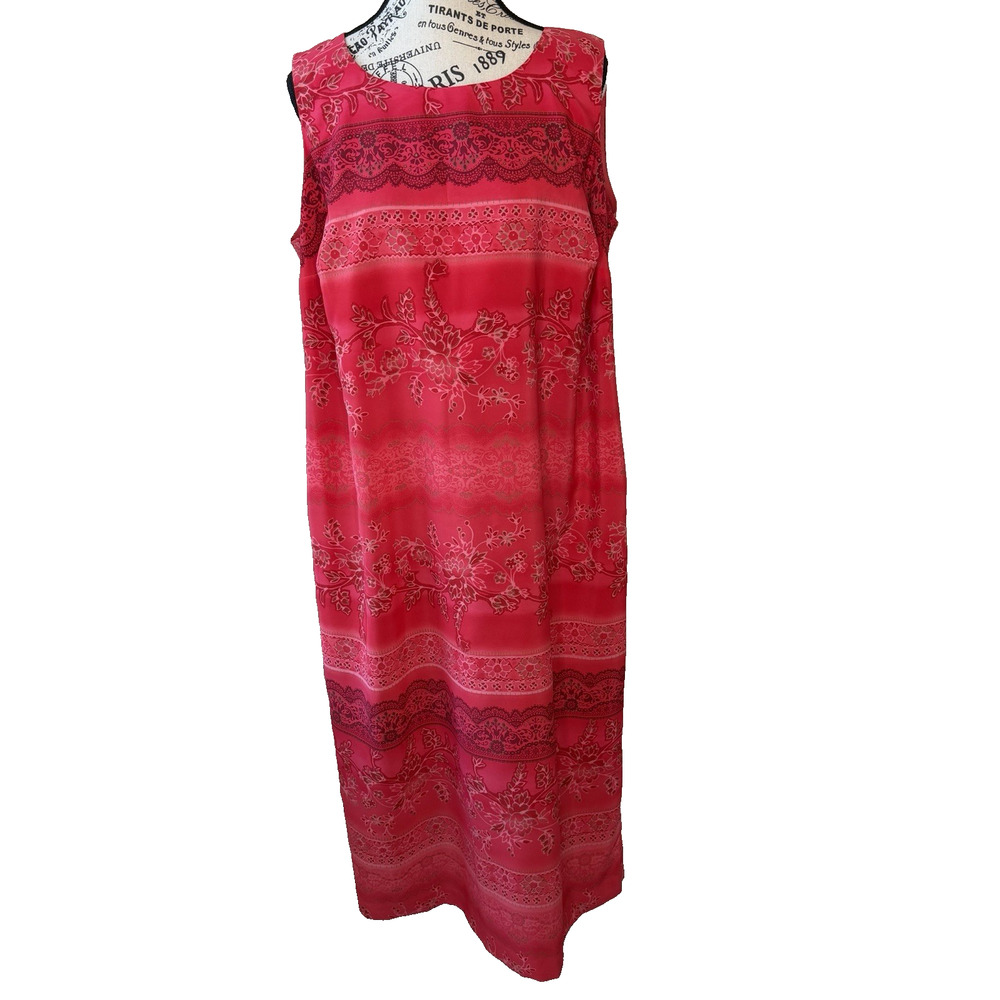 Koret Women’s Maxi Dress Pink & Red Lined Back Slit Sleeveless